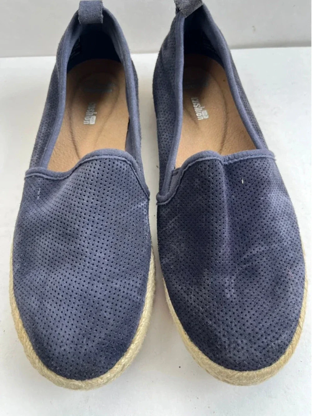 Clarks Azella Major Women's 8M Blue Suede Perforated Espadrille Slip-On Flats